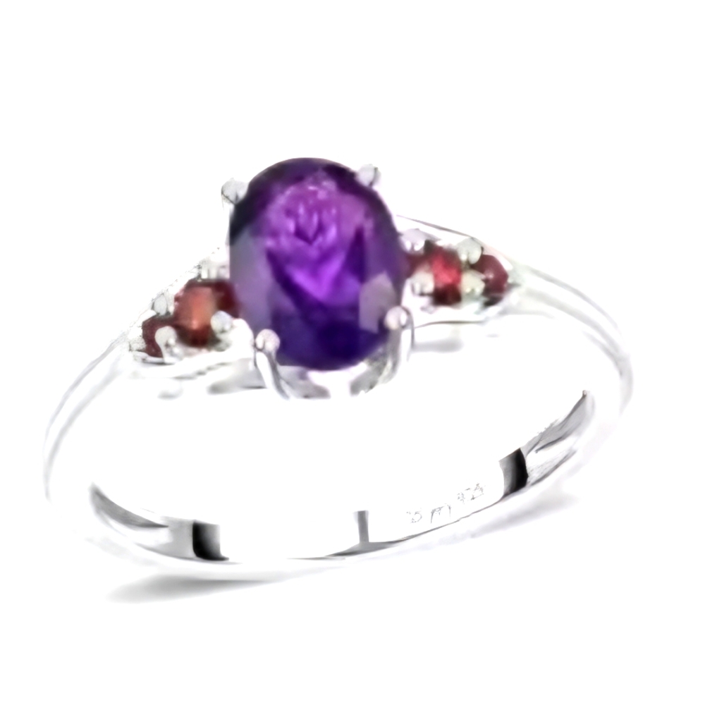 925 Sterling Silver African Amethyst & Mozambique Garnet Ring Sz 8